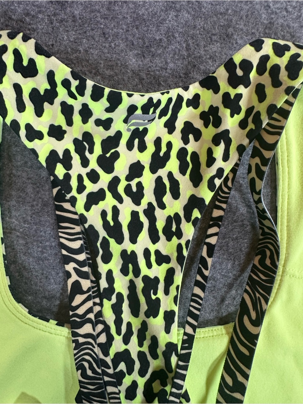 Fabletics Yellow Leopard Racerback Sports Bra - Picture 4 of 5